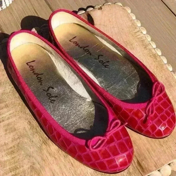 London Sole  Pink Henrietta Patent Leather Croc Effect Ballet Flat Size 6 - Picture 5 of 12